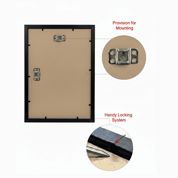 High-quality photo frame with advanced mounting hardware and locking system for secure display.