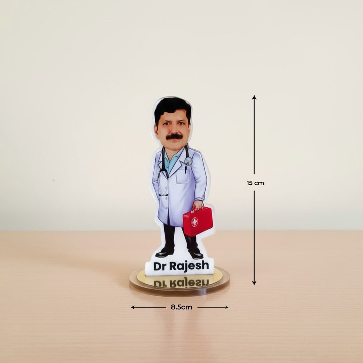 Caricature of a doctor with stethoscope and medical bag, personalized gift for healthcare profession.