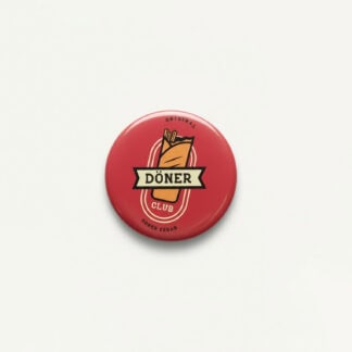 Custom button badge with Döner logo and design for branding or promotional use.