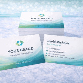 Custom business cards featuring your brand logo and contact details for professional networking.