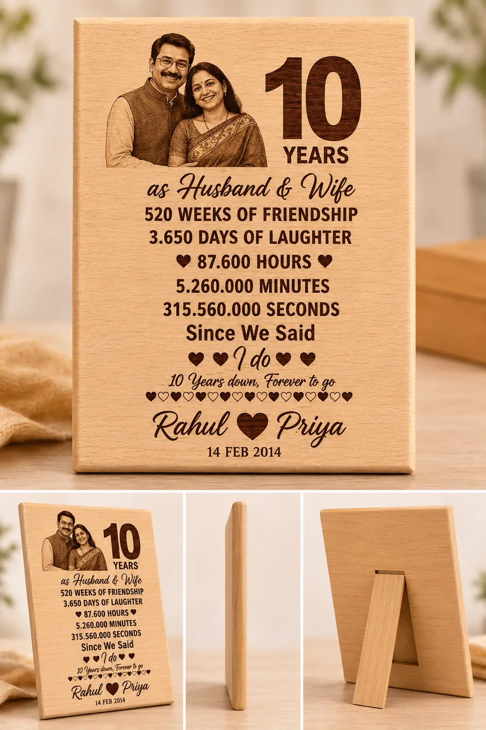 Personalized Wooden Plaque with Laser-Engraved Photos and Custom Text - Image 3