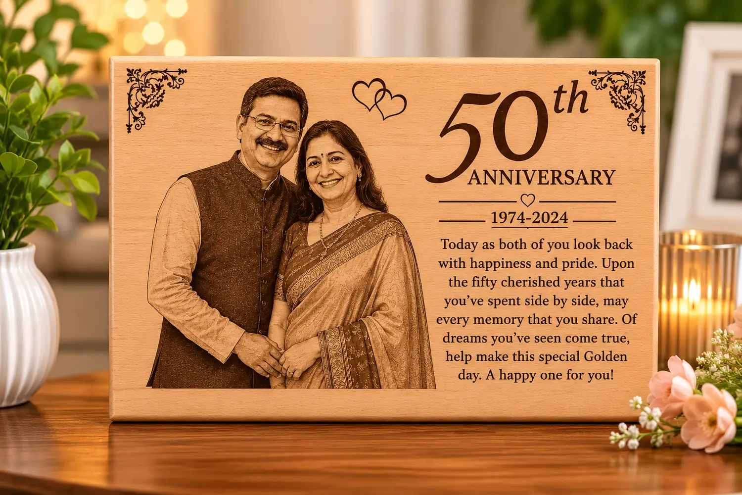 Personalized Wooden Photo Frame Engraved with Text - Image 4