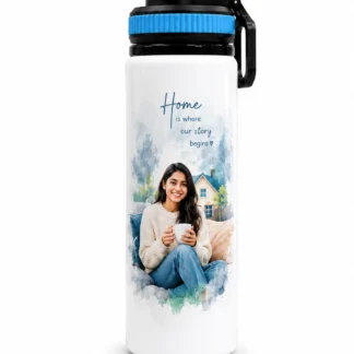 Customized aluminum water bottle with a custom photo
