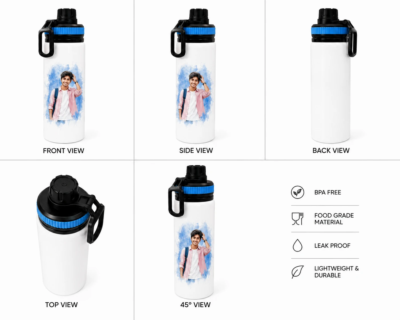 Personalized White Sublimation Sipper Bottle with Custom Photo Print - Image 2