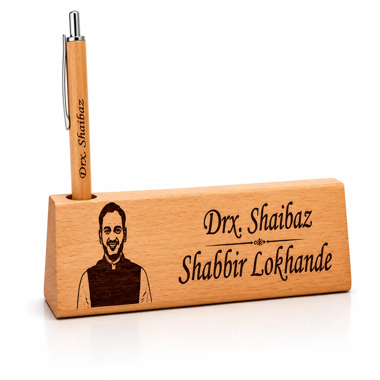 Wooden Engraved Personalized Pen with Stand