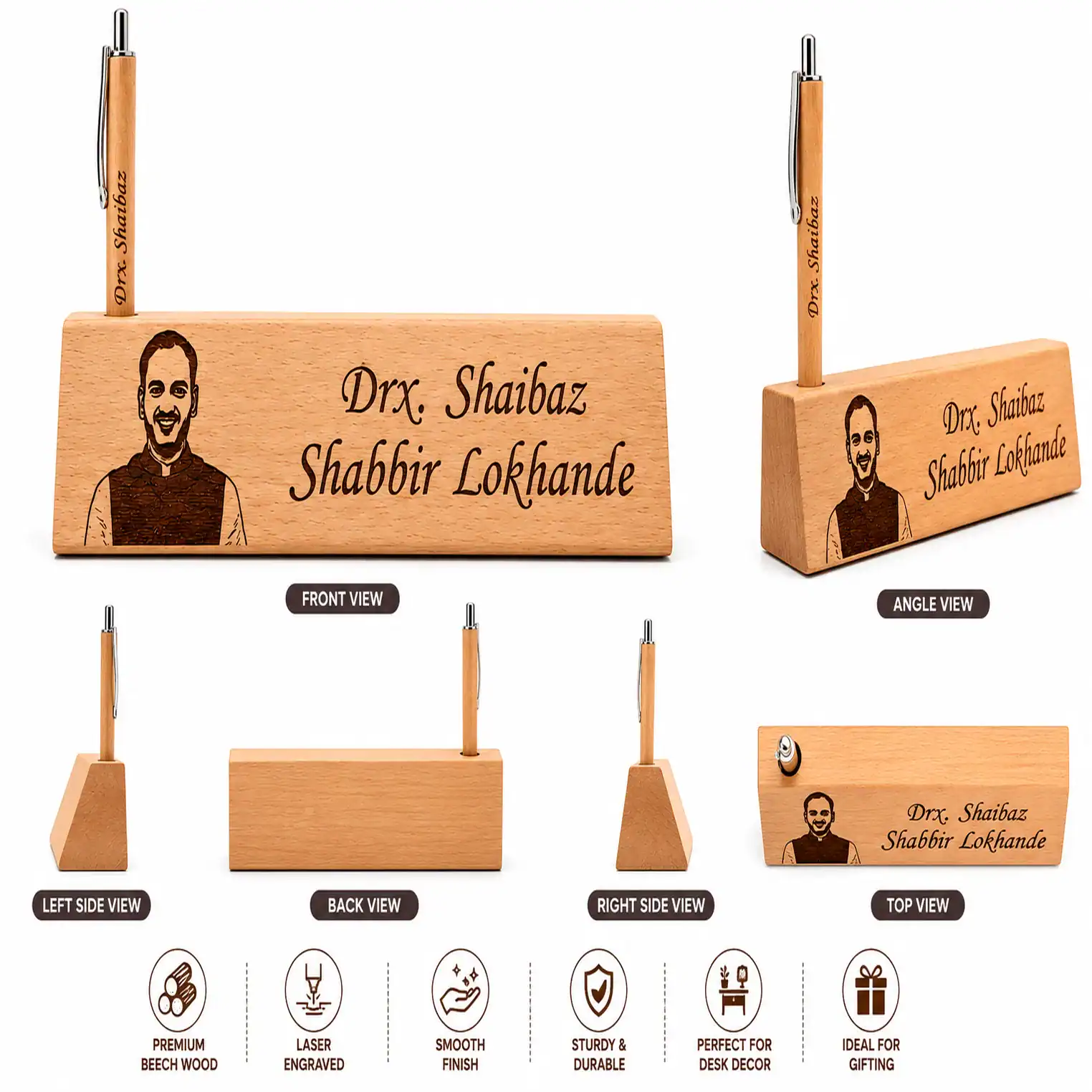 Wooden Engraved Personalized Pen with Stand - Image 2