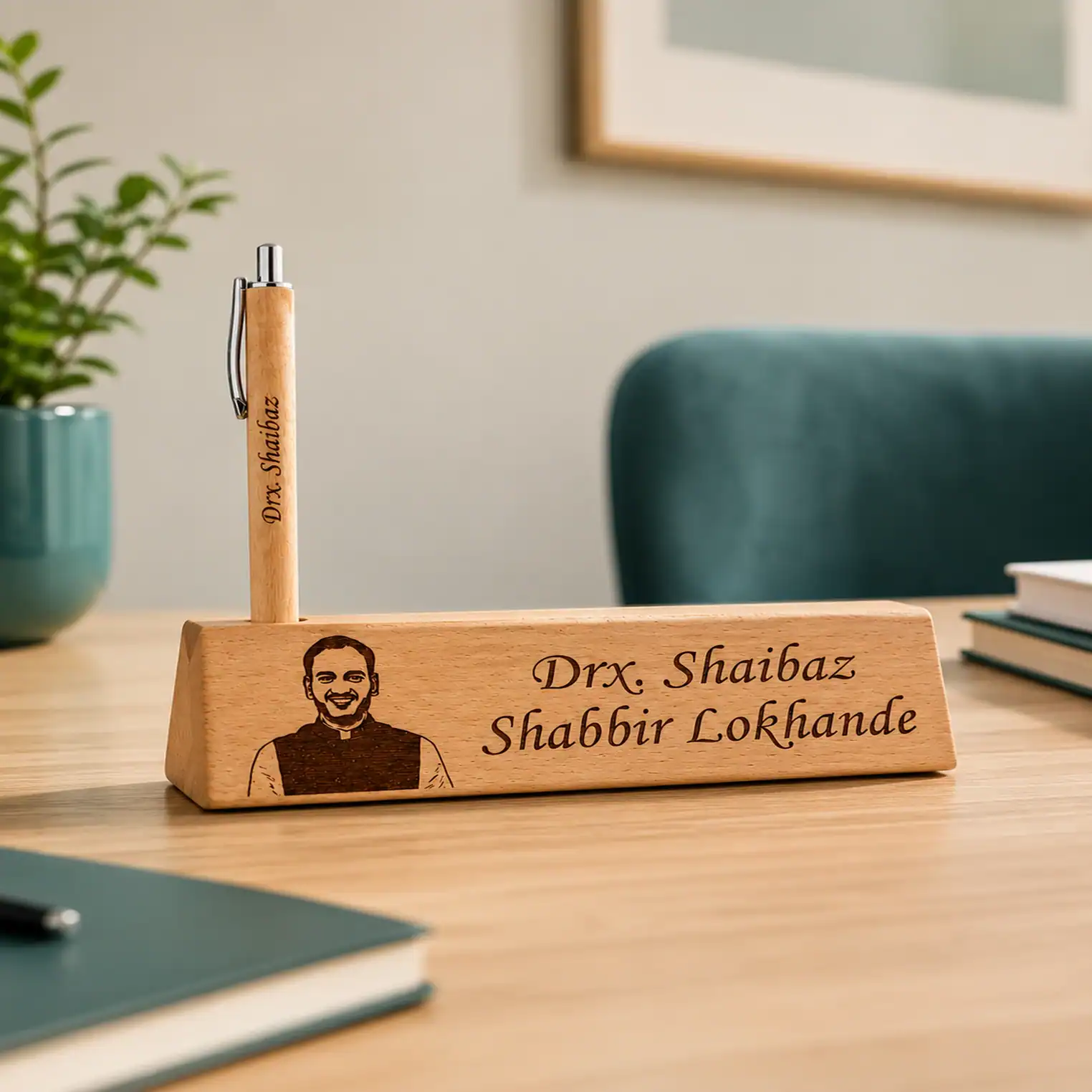 Wooden Engraved Personalized Pen with Stand - Image 3