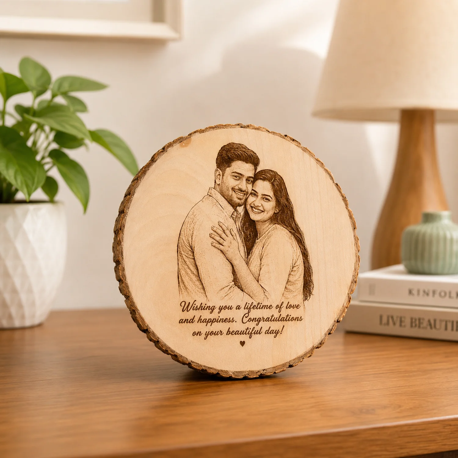 Personalized Wooden Slice Photo Frame with Laser Engraved Photo and Text - Image 3