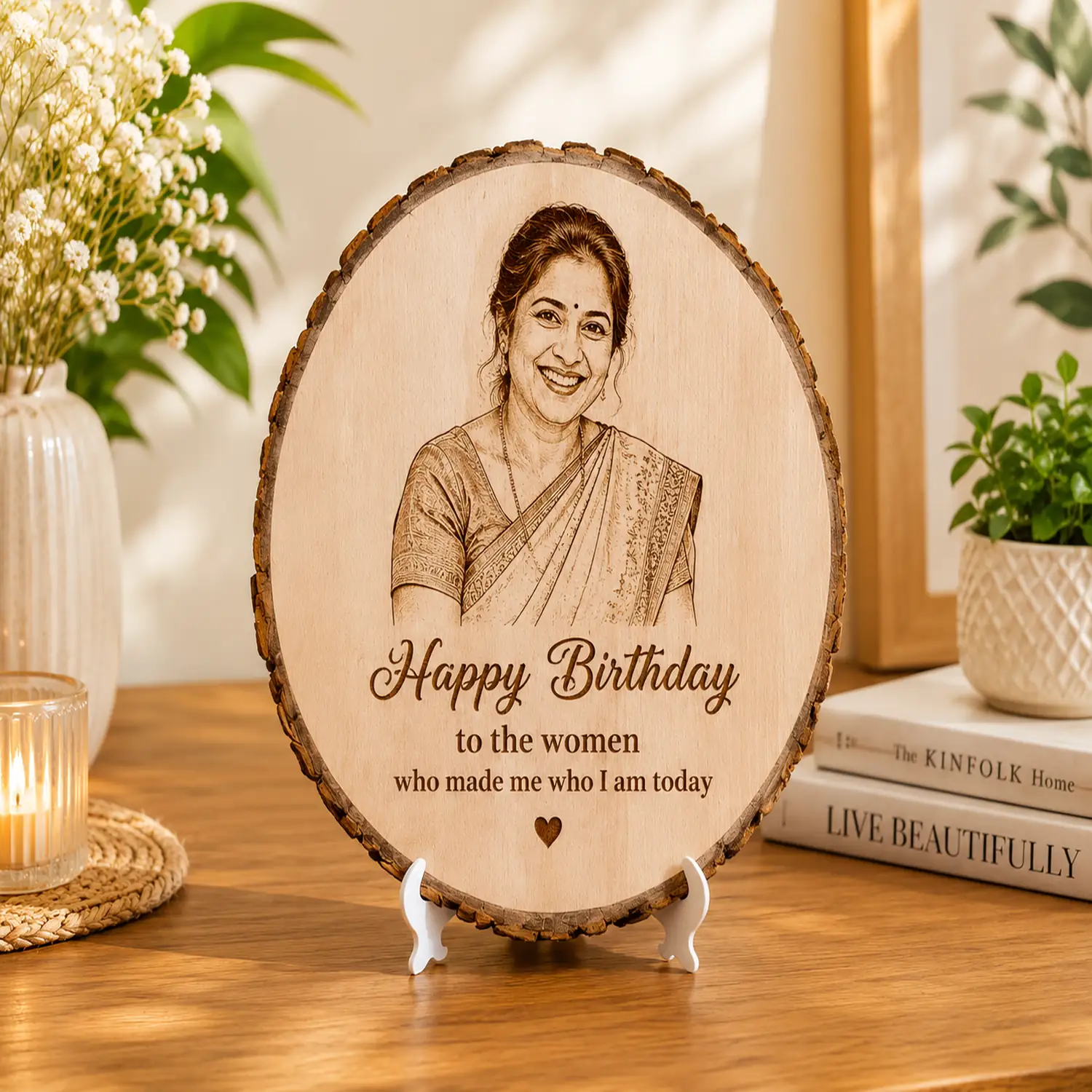 Wood Slice Laser Engraved Personalized Photo and Text - Image 3