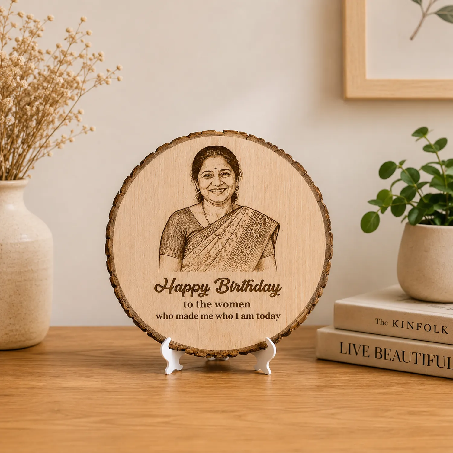 Wood Slice Laser Engraved Personalized Photo and Text - Image 2