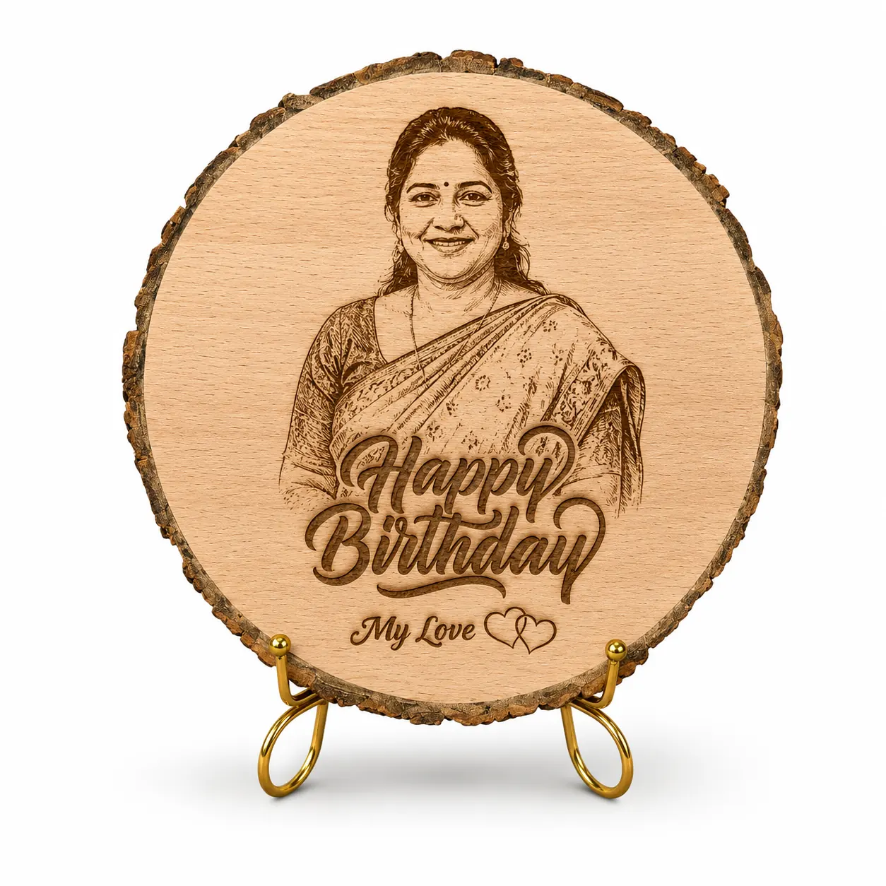 Laser Engraved Wood Slice Personalized Photo and Text