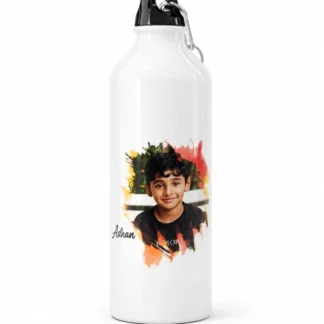 Customizable White Aluminum Sipper Bottle with Printed Photo and Text