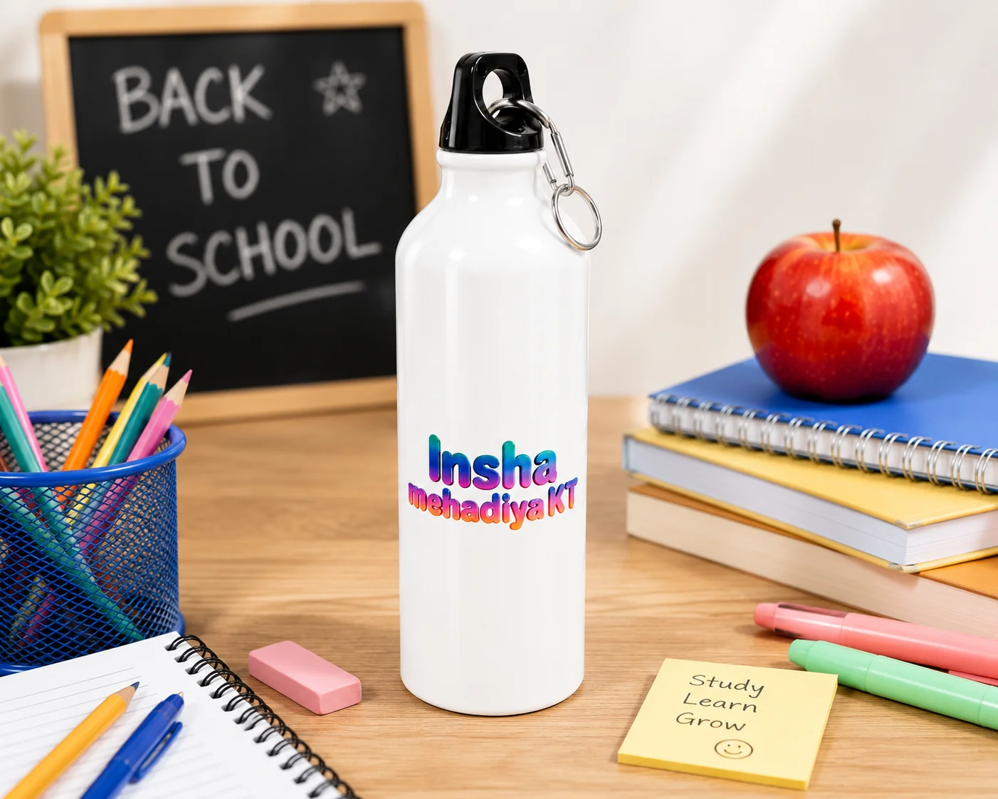 White Aluminum Sipper Water Bottle with Personalized Rainbow-Gradient Name - Image 4