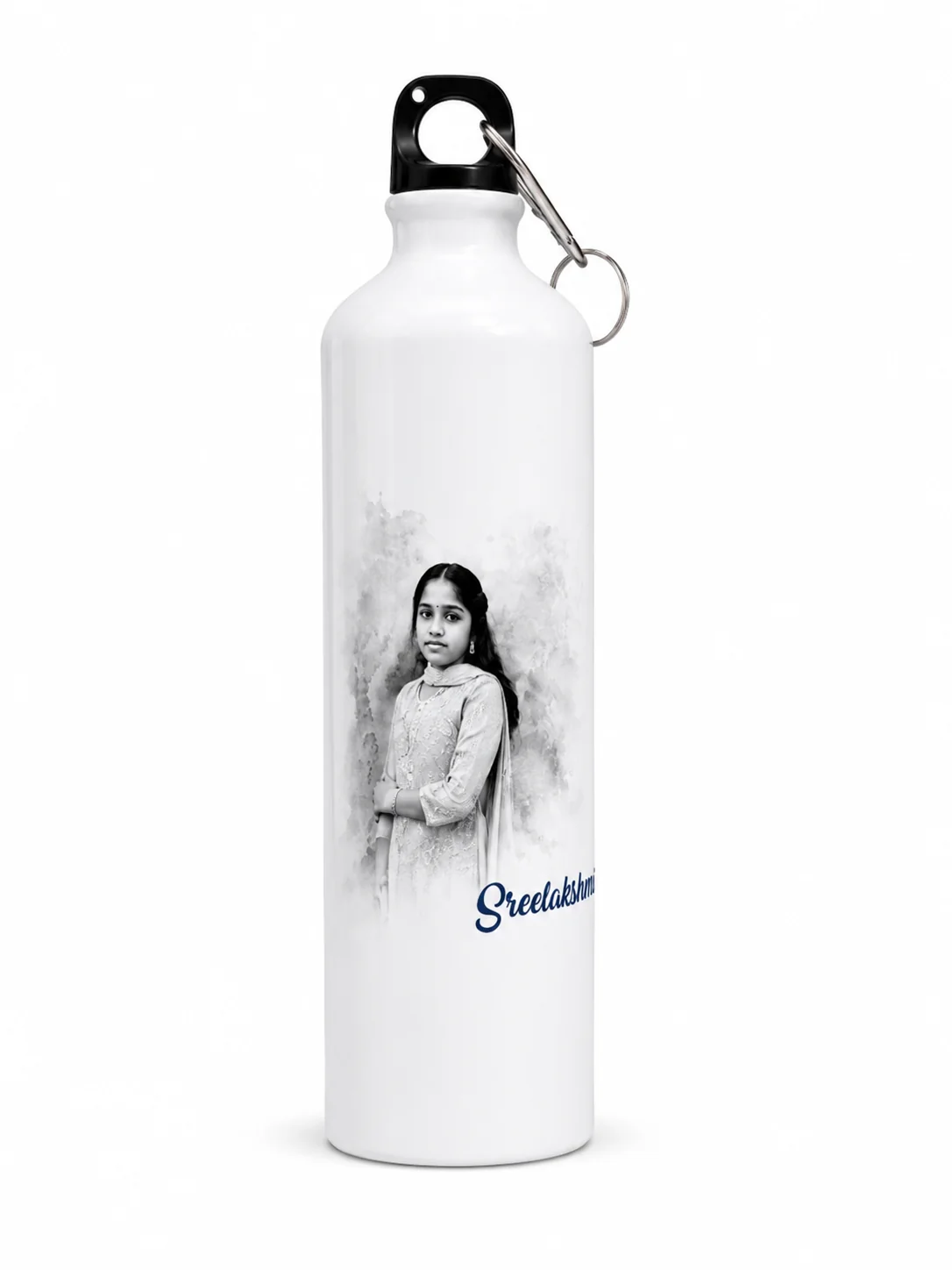 White Aluminum Sipper Bottle with Custom Photo Print & Personalized Name - Image 2