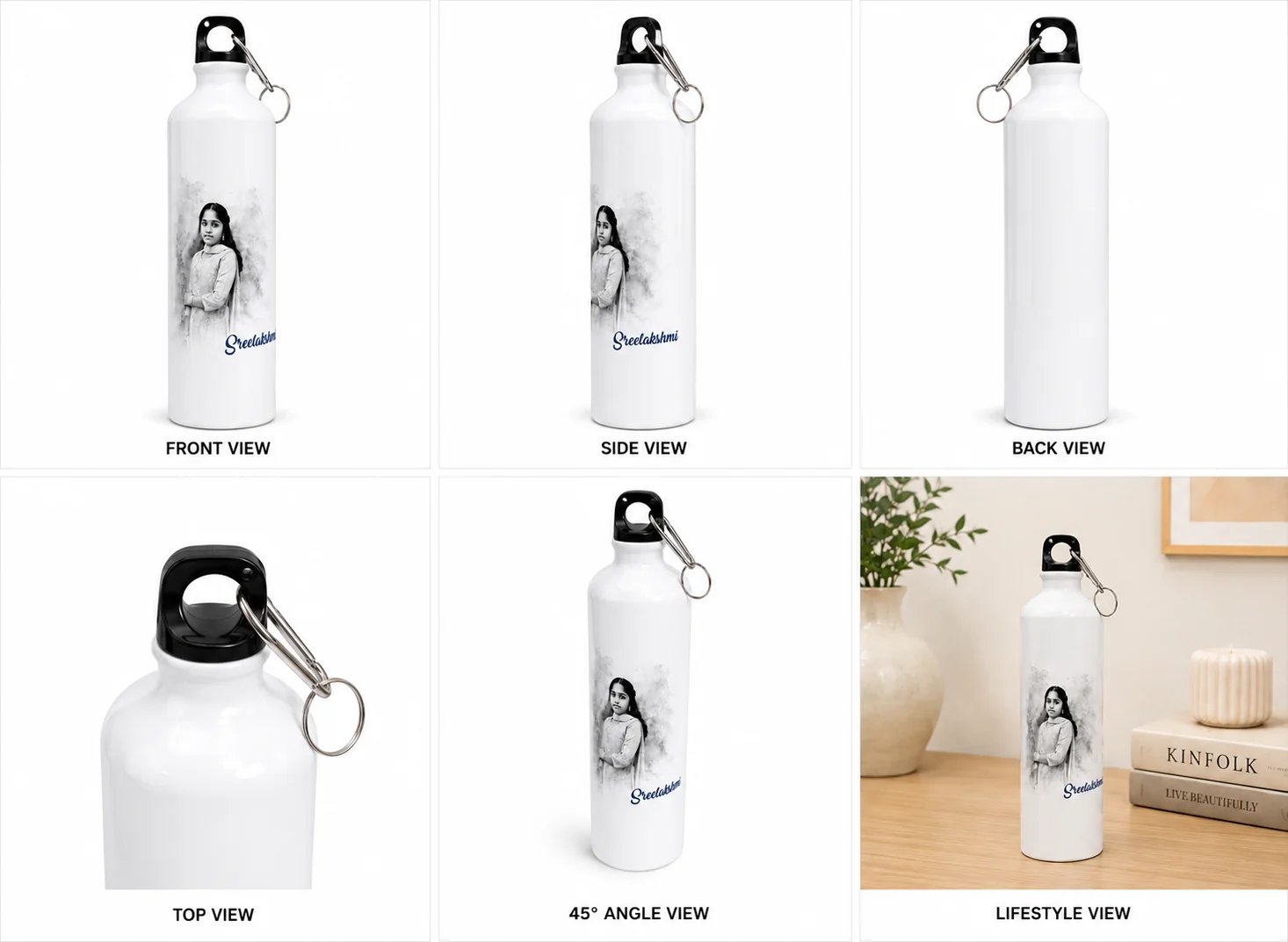 White Aluminum Sipper Bottle with Custom Photo Print & Personalized Name - Image 3