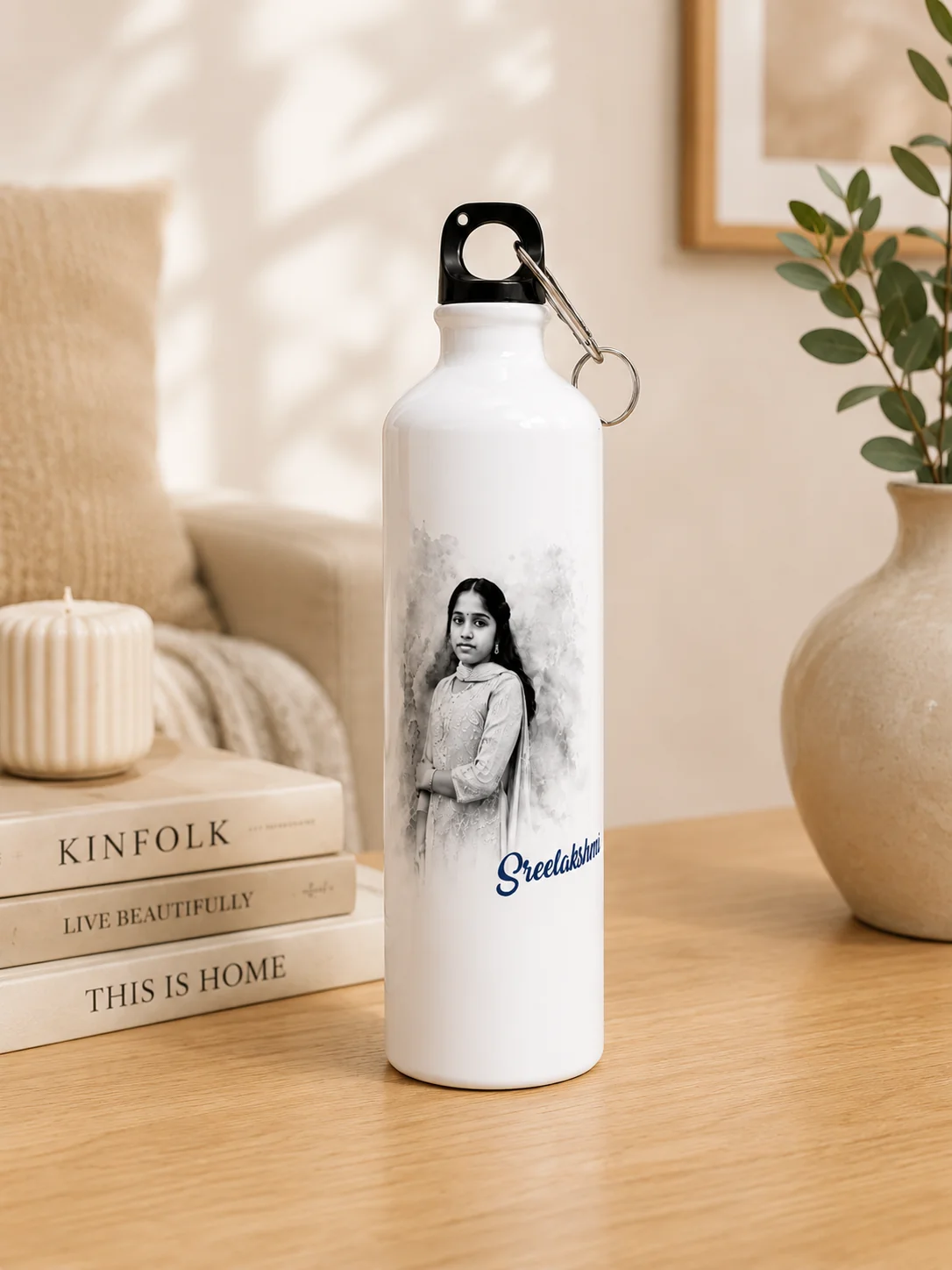 White Aluminum Sipper Bottle with Custom Photo Print & Personalized Name - Image 4