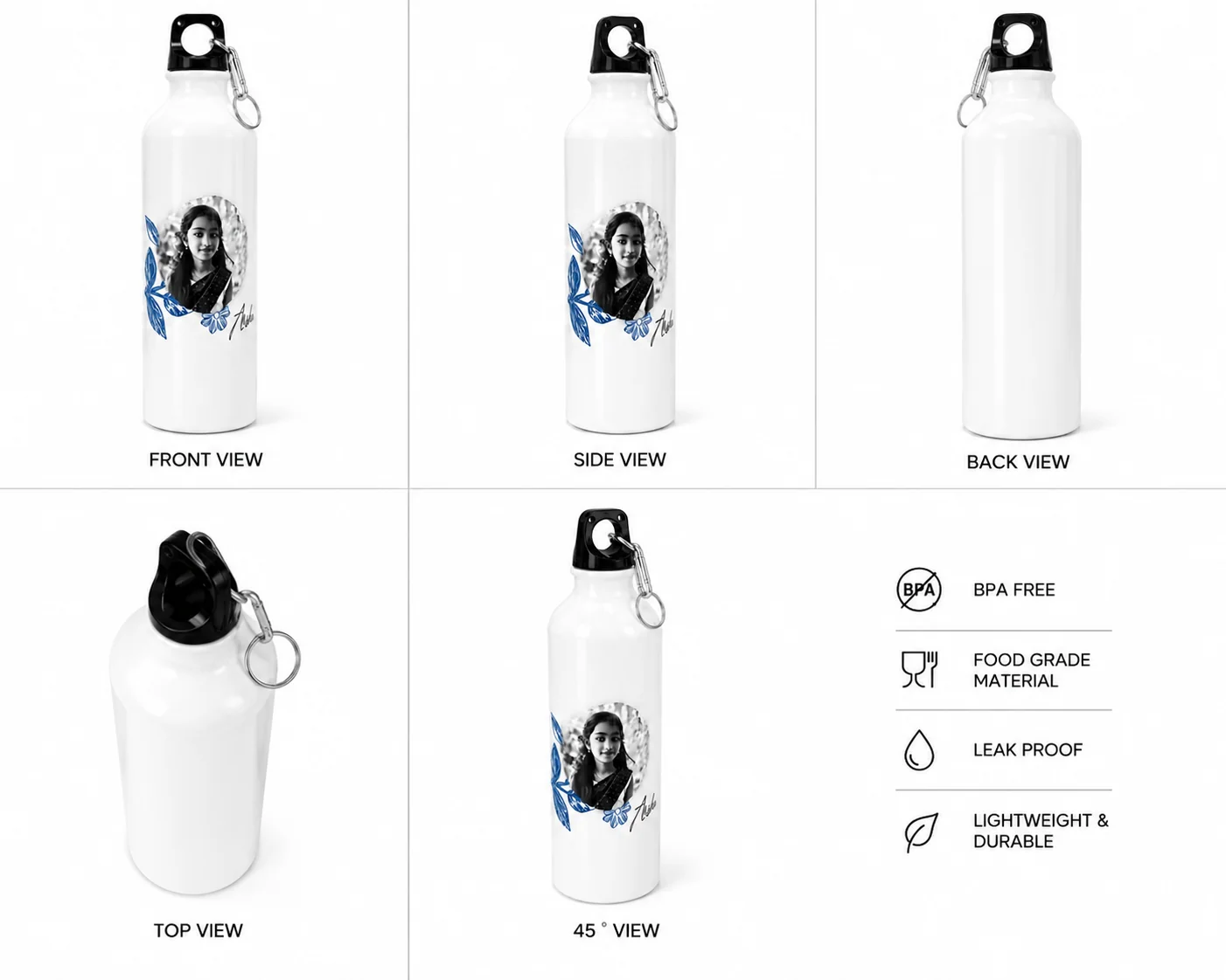 White Aluminum Sipper Bottle with Customizable Photo Design - Image 3