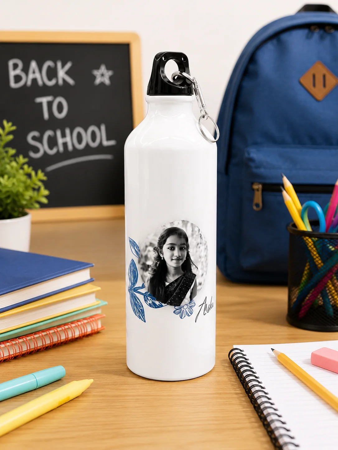 White Aluminum Sipper Bottle with Customizable Photo Design - Image 4