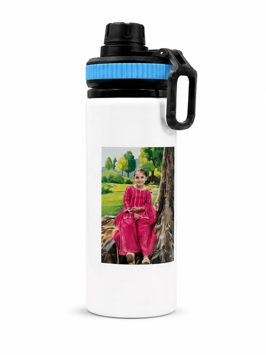 White Aluminum Bottle with Customizable Sublimation Print of a Photo - Image 2