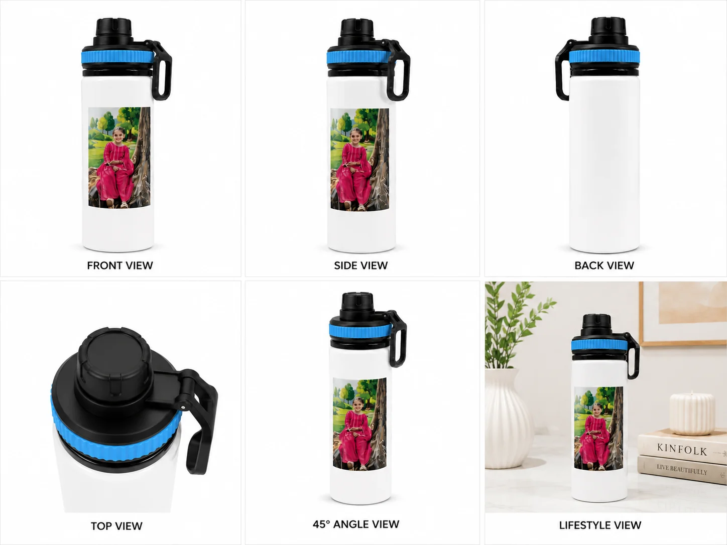 White Aluminum Bottle with Customizable Sublimation Print of a Photo - Image 3