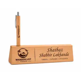 Wooden Engraved Logo Printed Pen Stand with Pen