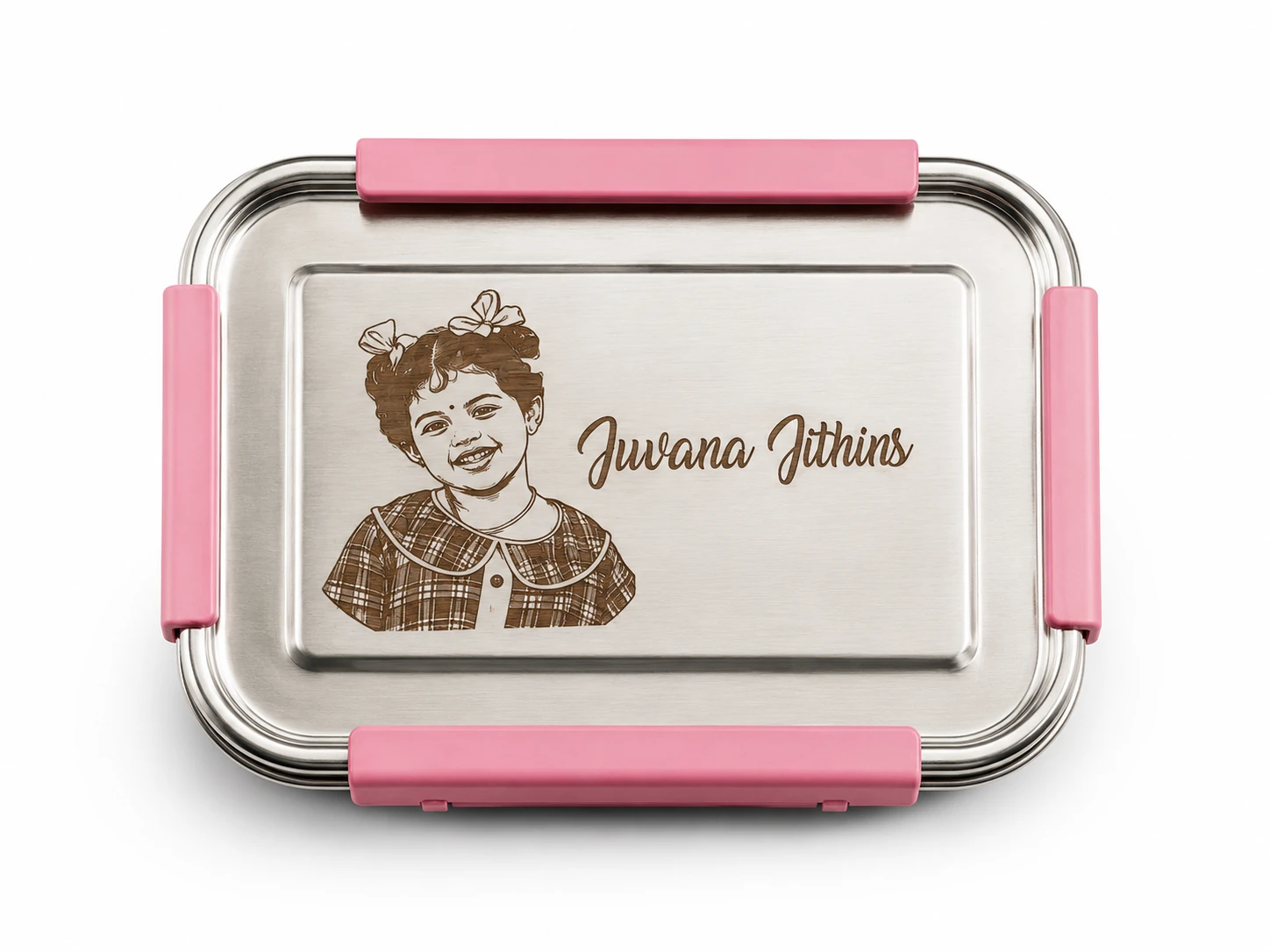 Personalized Stainless Steel Lunch Box with Engraved Photo and Name - Image 2