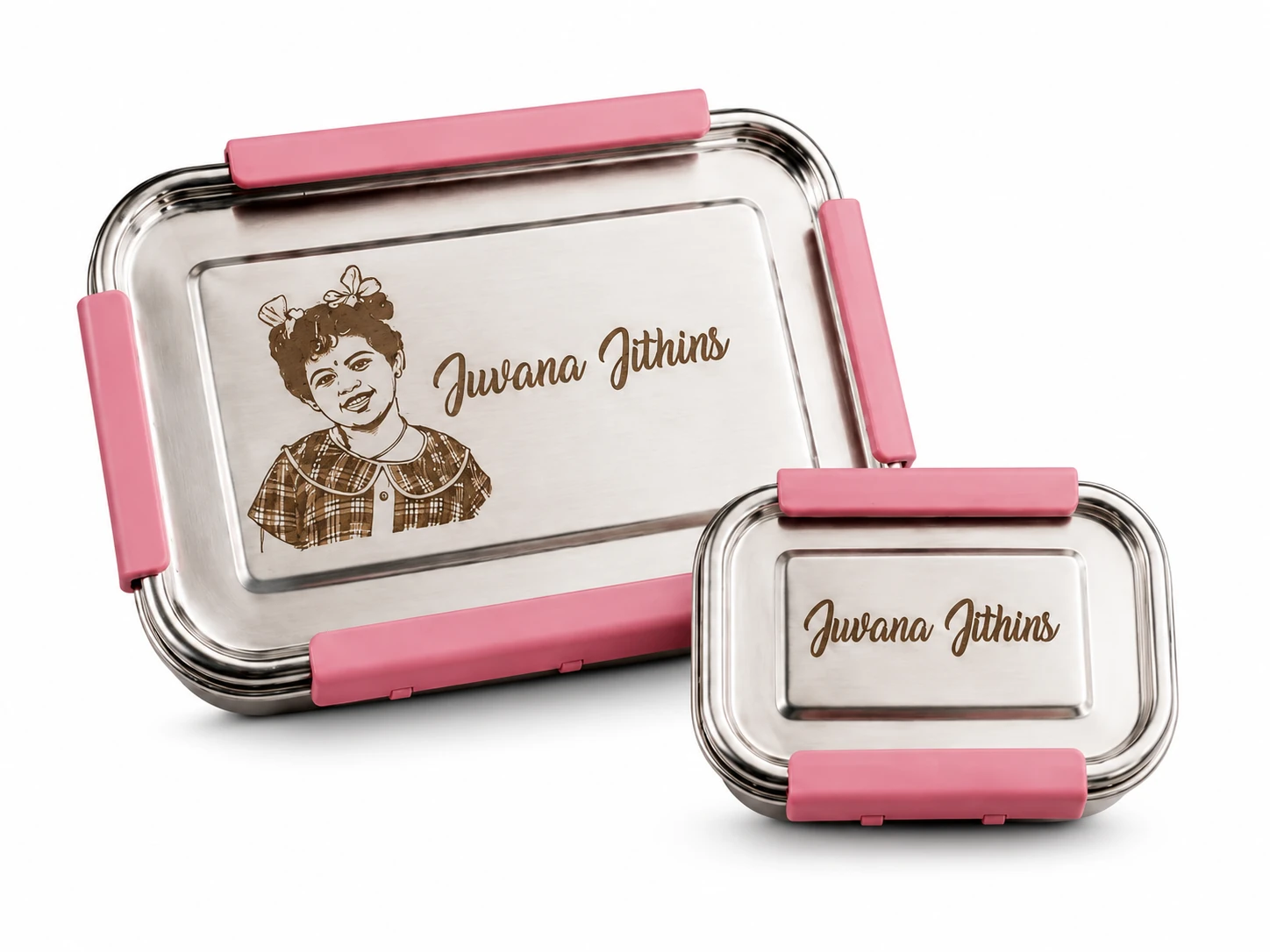 Personalized Stainless Steel Lunch Box with Engraved Photo and Name