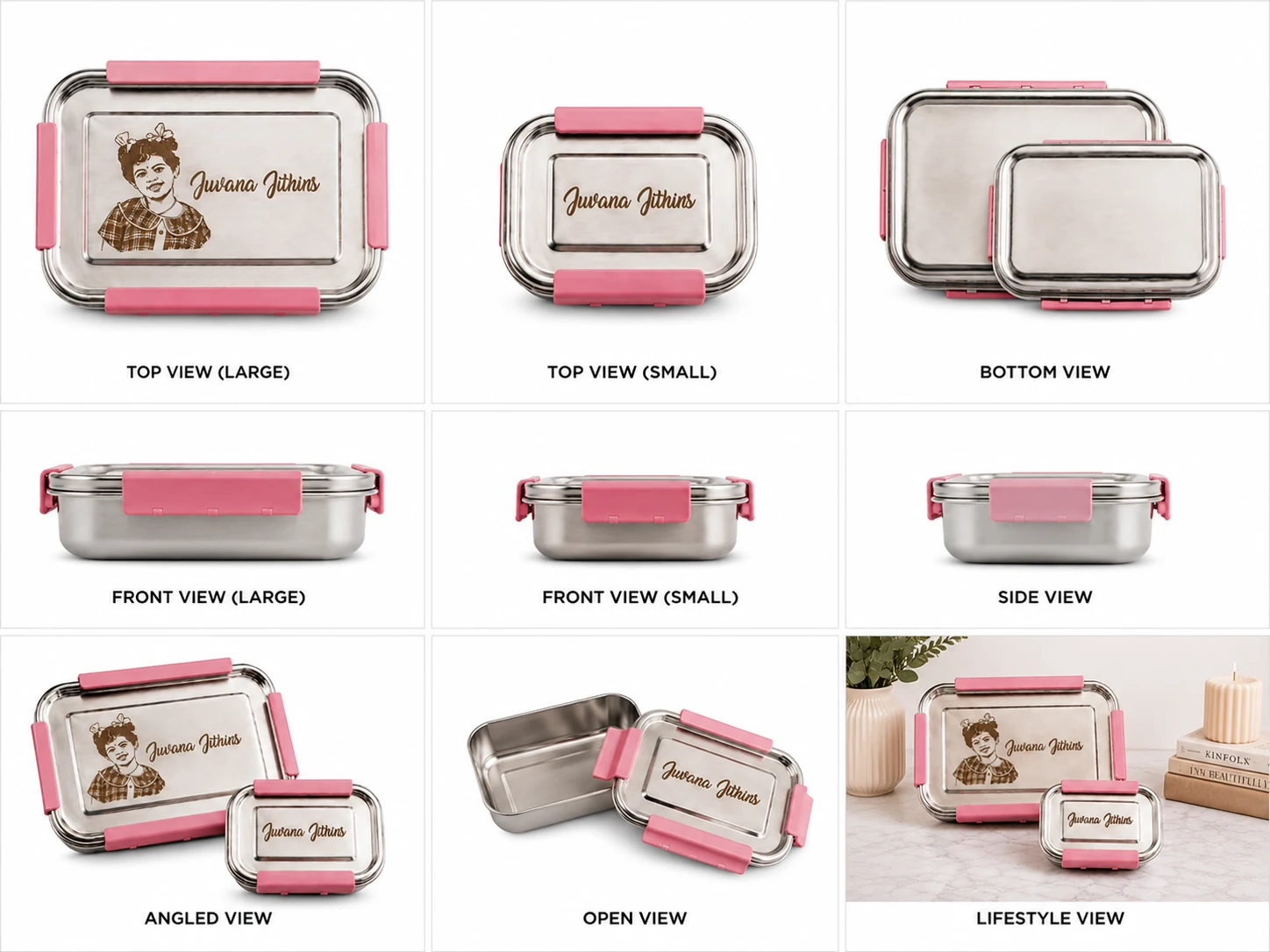 Personalized Stainless Steel Lunch Box with Engraved Photo and Name - Image 3