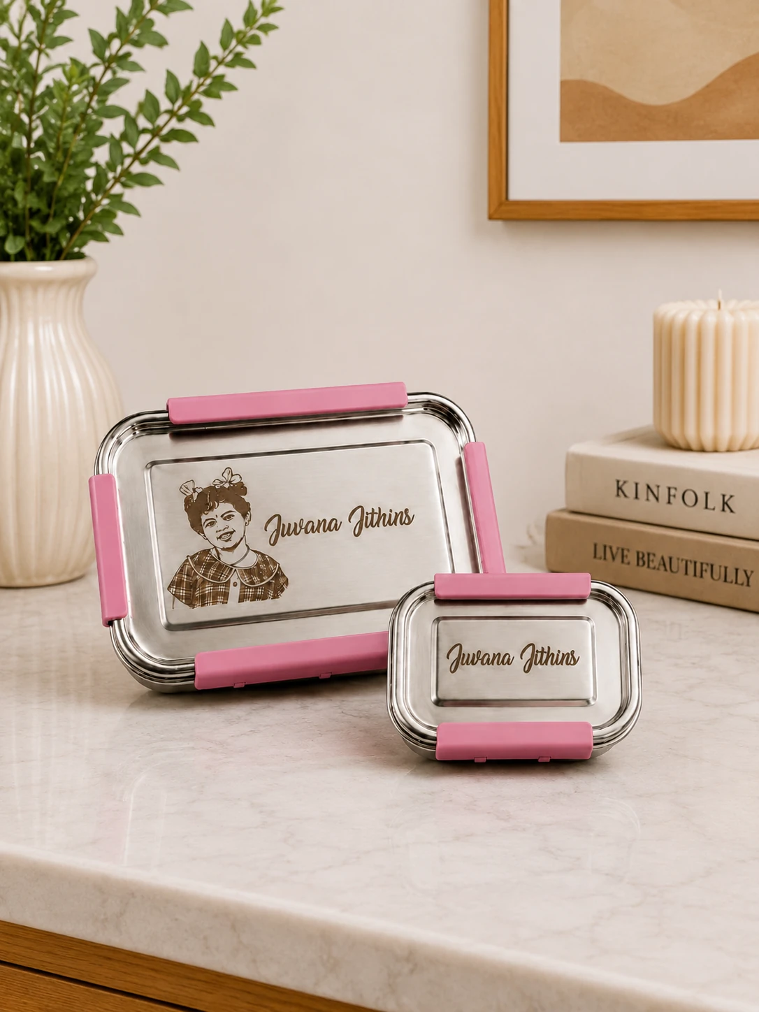 Personalized Stainless Steel Lunch Box with Engraved Photo and Name - Image 4