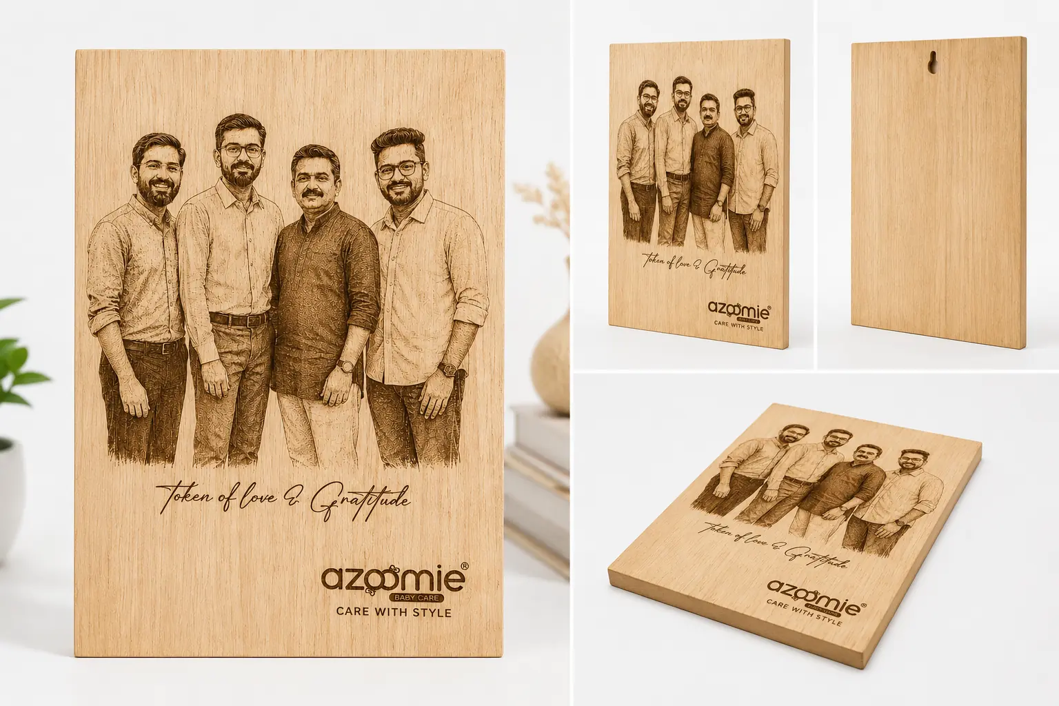Laser-Engraved Wooden Photo Plaque Portrait with Photo and Text Message - Image 3
