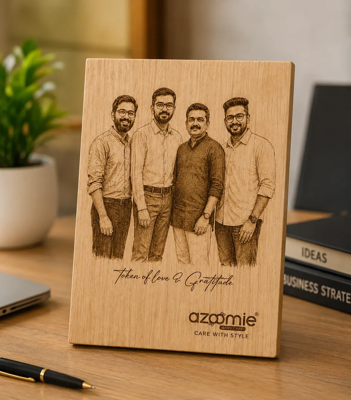 Laser-Engraved Wooden Photo Plaque Portrait with Photo and Text Message - Image 4
