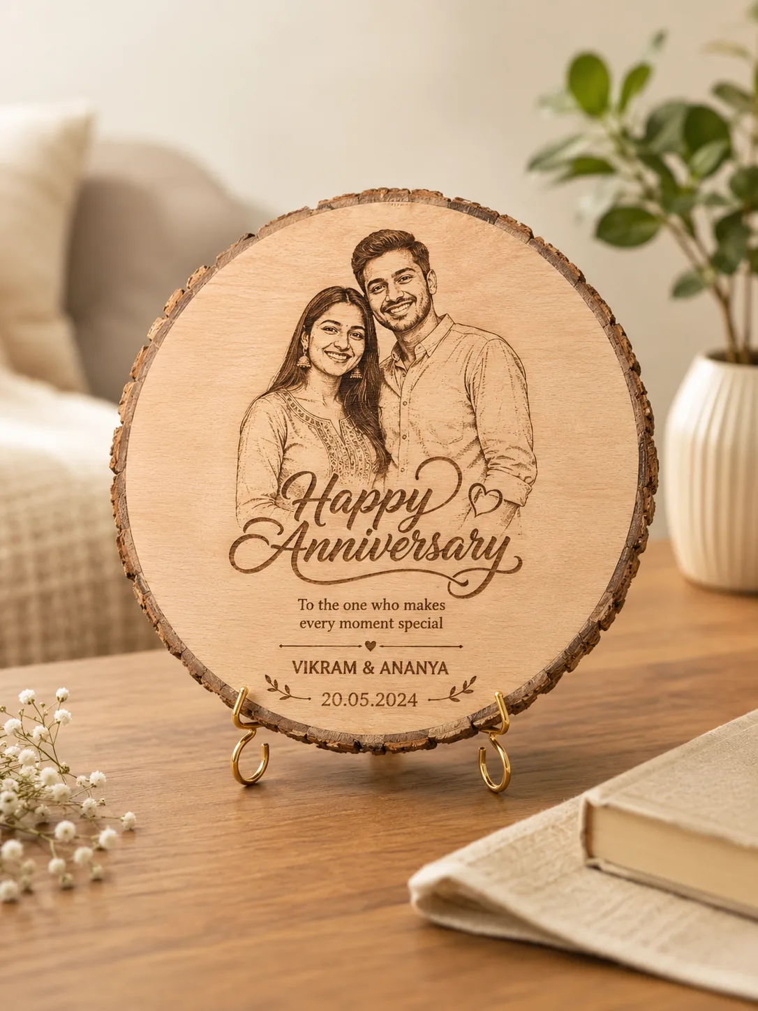 Personalized Engraved Wood Slice Gift with Photo and Text - Image 3
