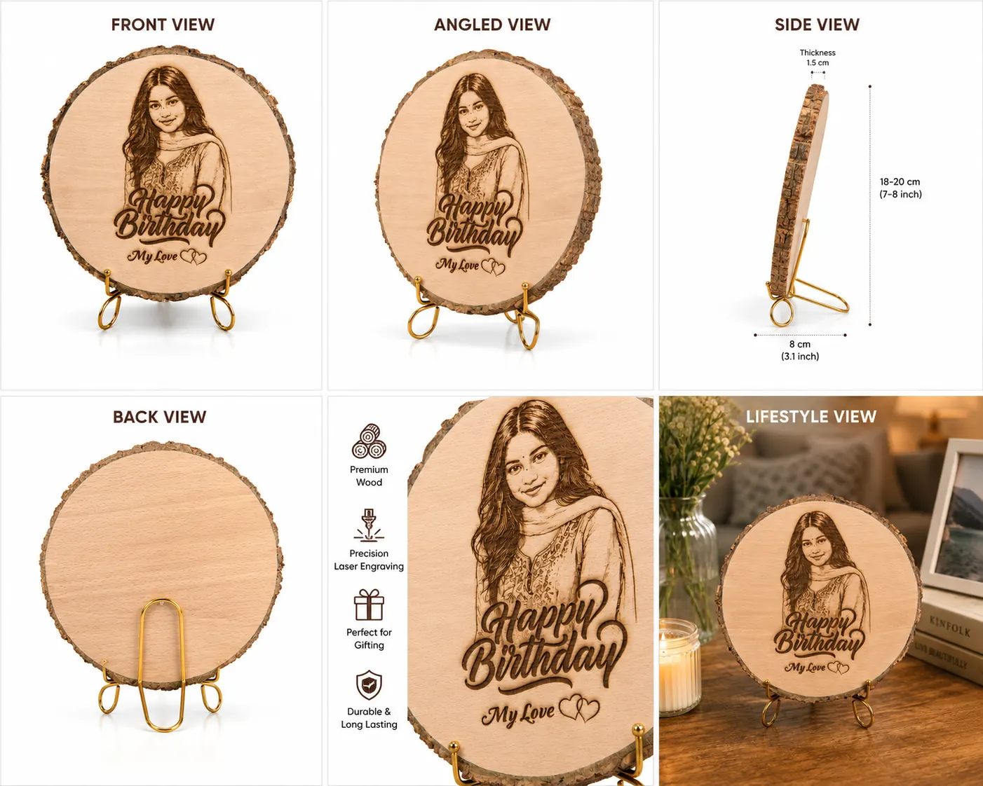 Personalized Wood Slice Frame with Photo and Text - Image 2