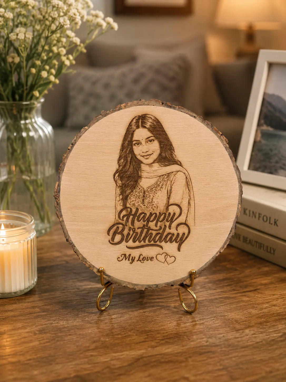 Personalized Wood Slice Frame with Photo and Text - Image 3