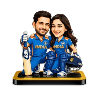 Personalized Cricket Couple Caricature – Cricket-Themed Acrylic Gift