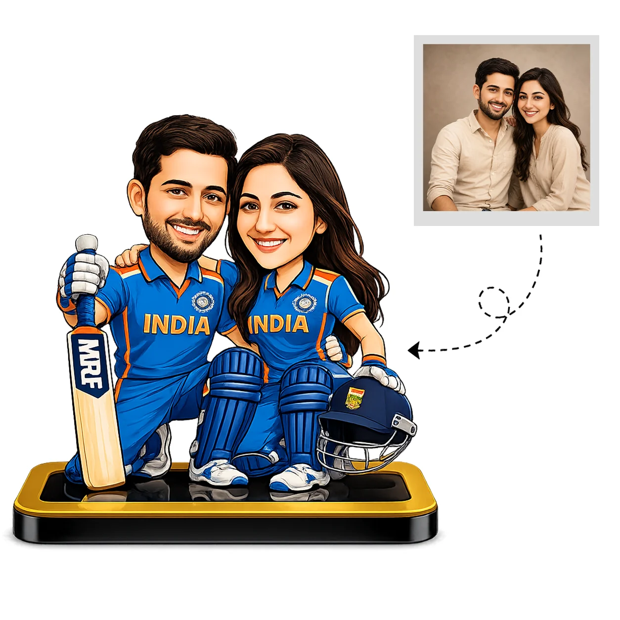Personalized Cricket Couple Caricature – Cricket-Themed Acrylic Gift - Image 2