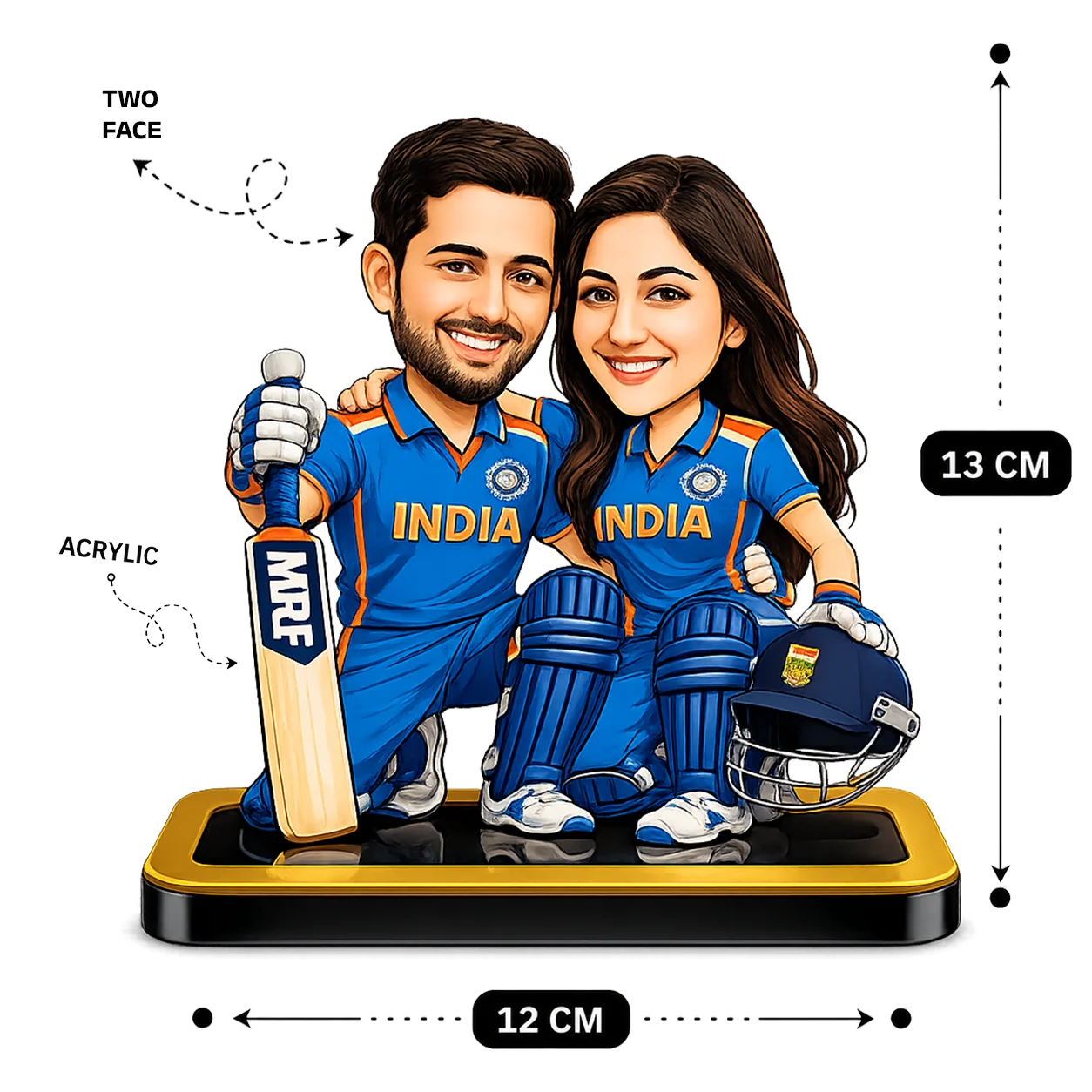 Personalized Cricket Couple Caricature – Cricket-Themed Acrylic Gift - Image 3