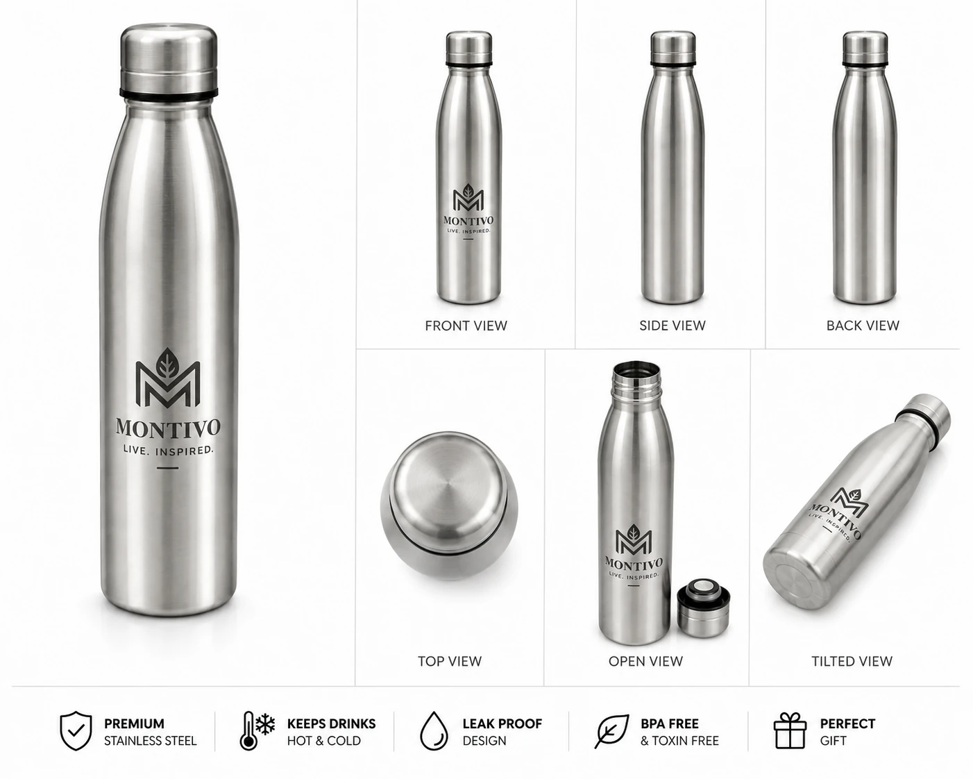 Stainless Steel Water Bottle with Custom Logo and Text - Image 3