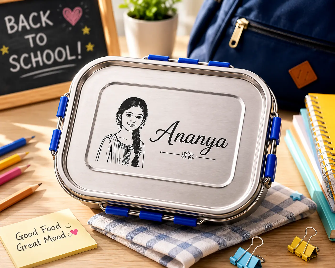Stainless Steel Lunch Box with Printed Photo and Name - Image 2