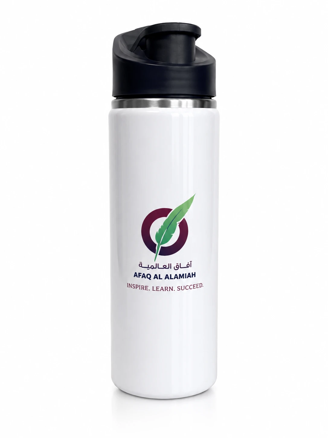 White Stainless Steel Water Bottle with Custom Logo and Text - Image 2