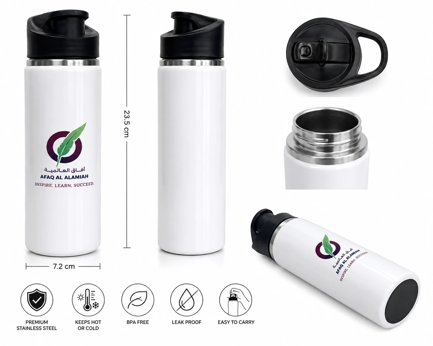 White Stainless Steel Water Bottle with Custom Logo and Text - Image 3