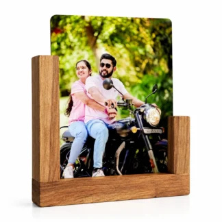 Custom Acrylic-Coated Photo Frame with Wooden Tabletop Stand