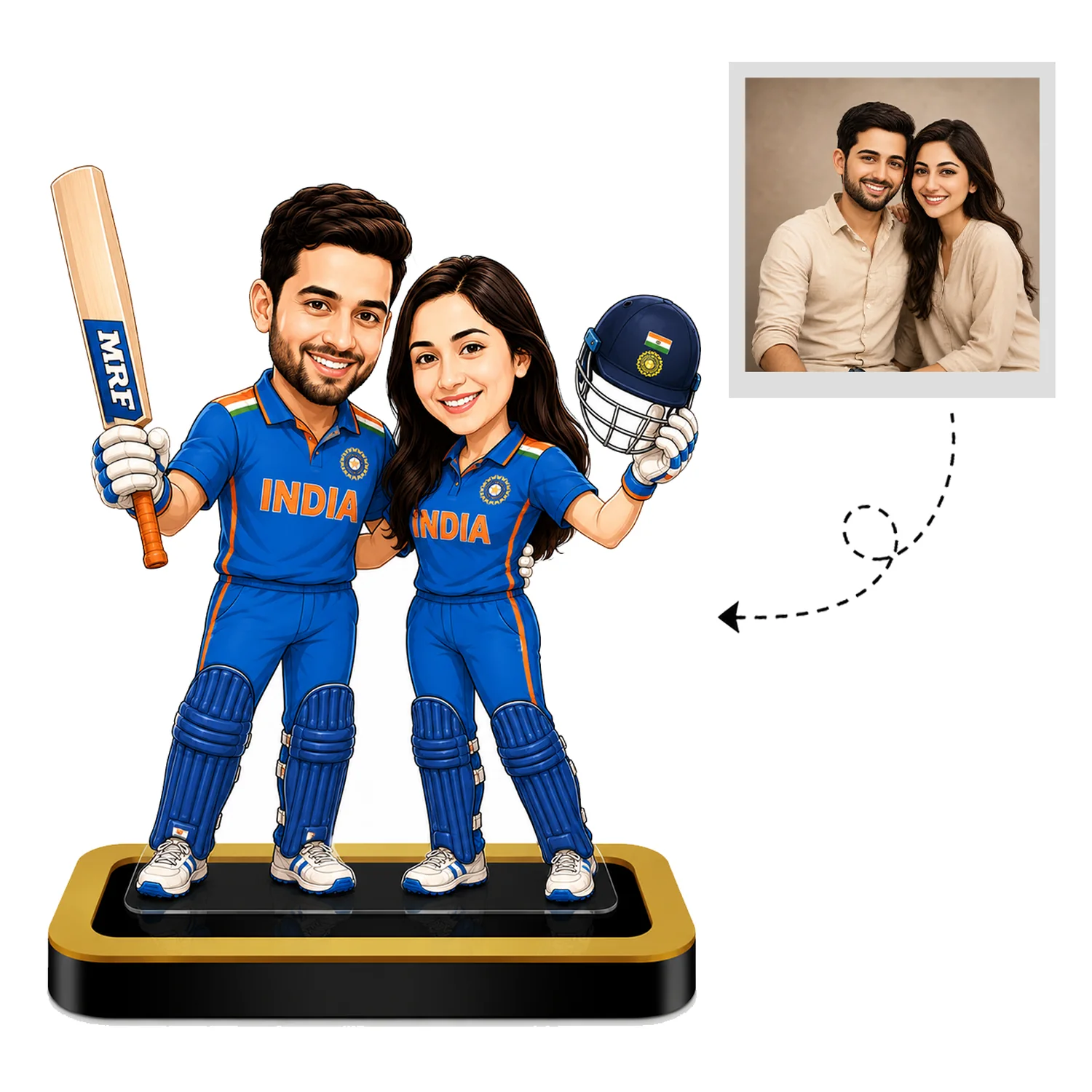 Personalized Cricket Couple Gift – Cricket-Themed Acrylic Caricature - Image 2