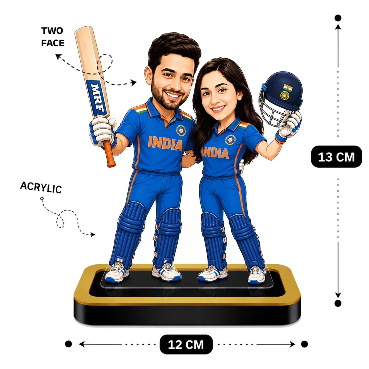 Personalized Cricket Couple Gift – Cricket-Themed Acrylic Caricature - Image 3