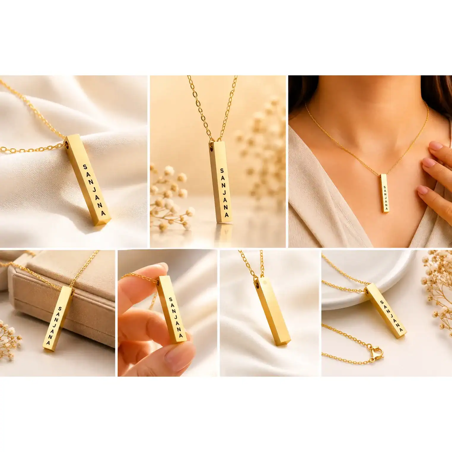 Personalised Cuboid Pendant With Chain For Women - Image 4