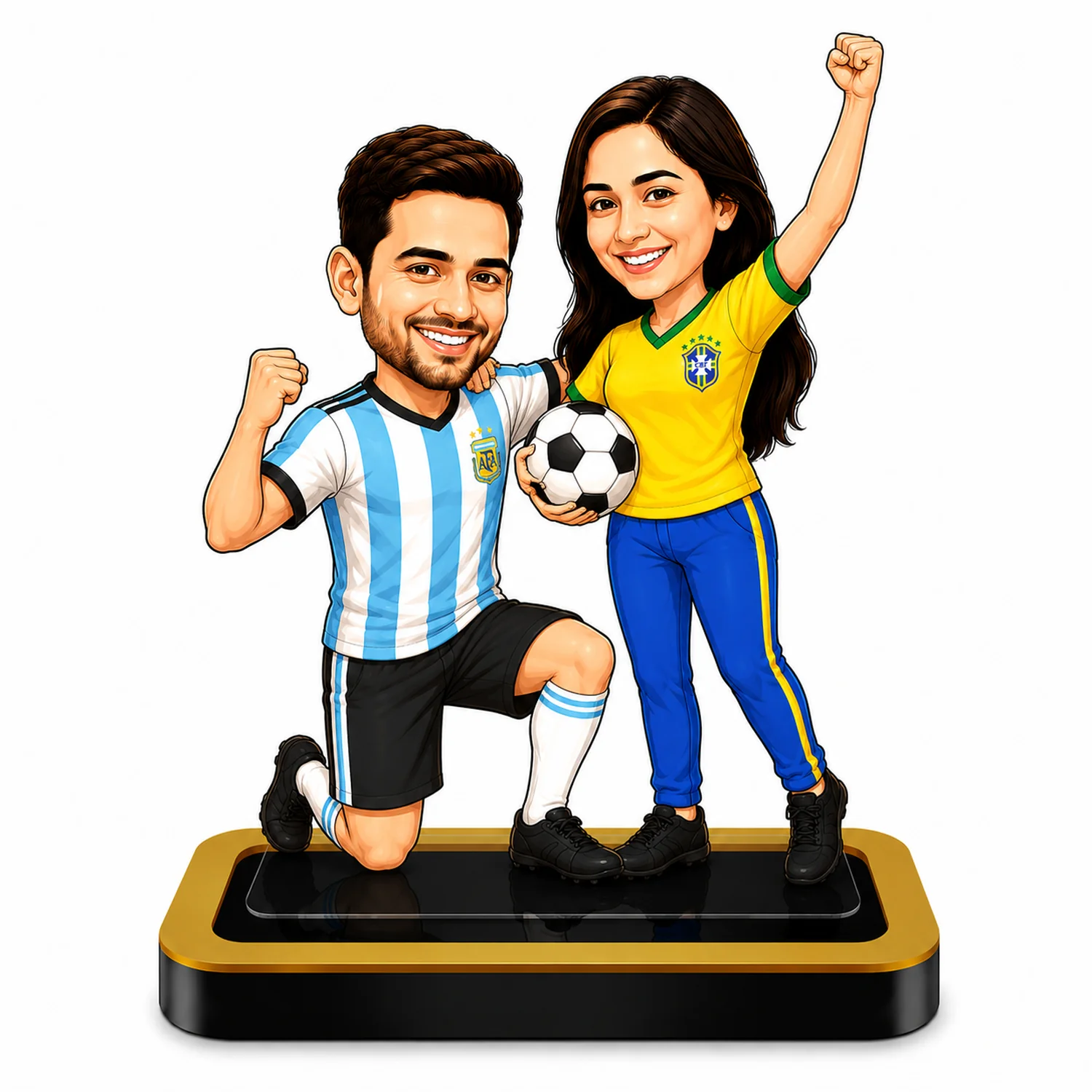Personalized Football Couple Caricature – Custom Football Fan Acrylic Gift