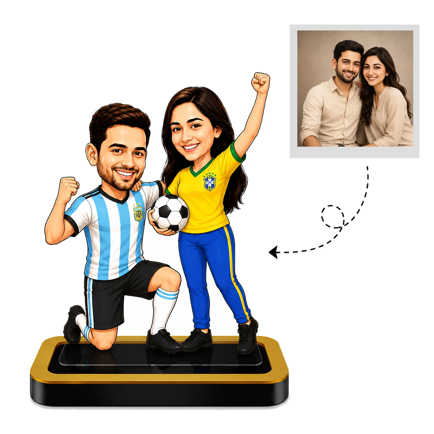 Personalized Football Couple Caricature – Custom Football Fan Acrylic Gift - Image 2