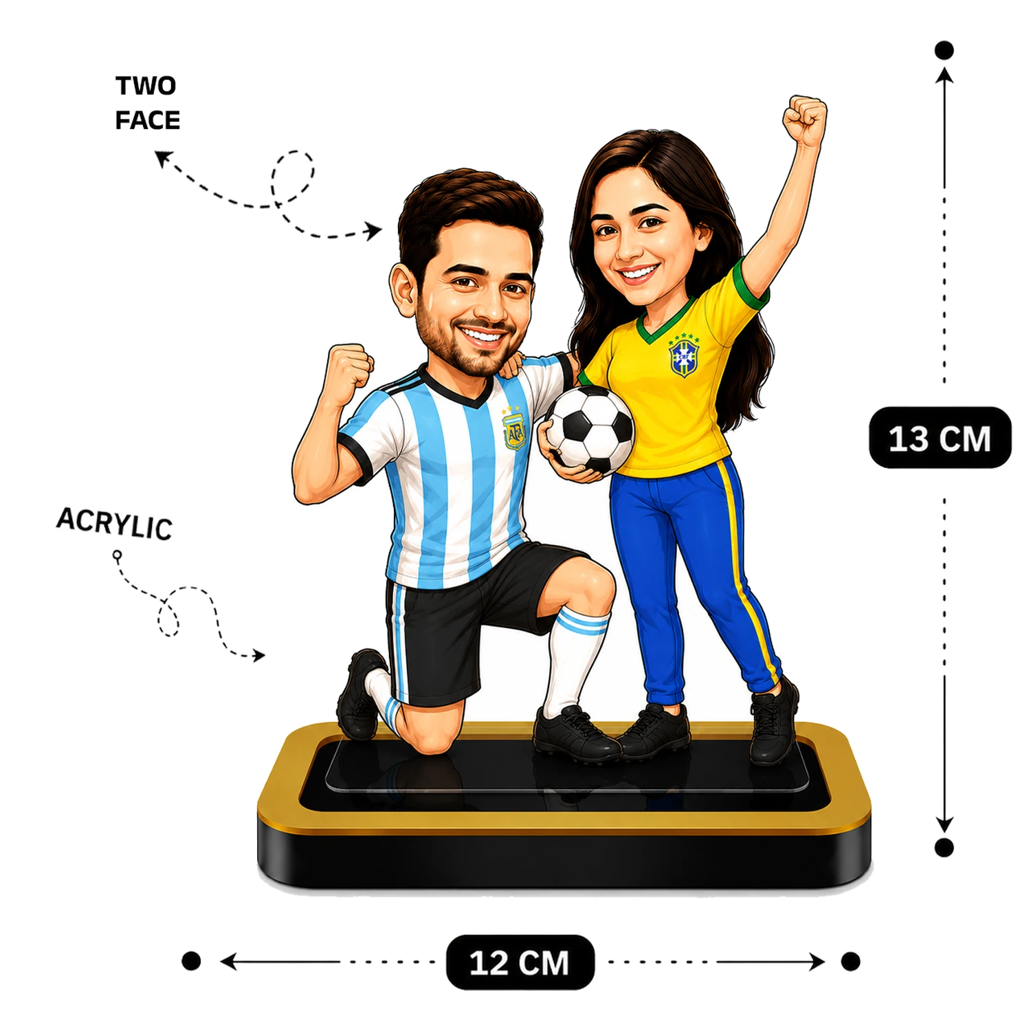 Personalized Football Couple Caricature – Custom Football Fan Acrylic Gift - Image 3