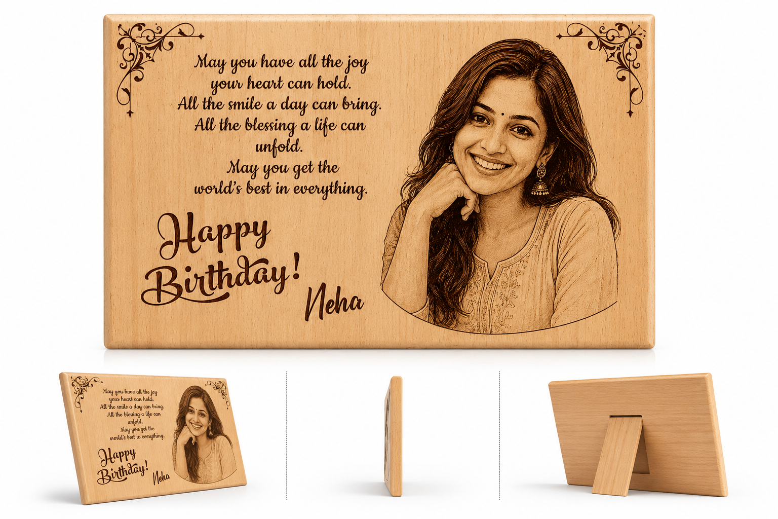 Personalized Wooden Photo Plaque with Laser-Engraved Image and Message - Image 3