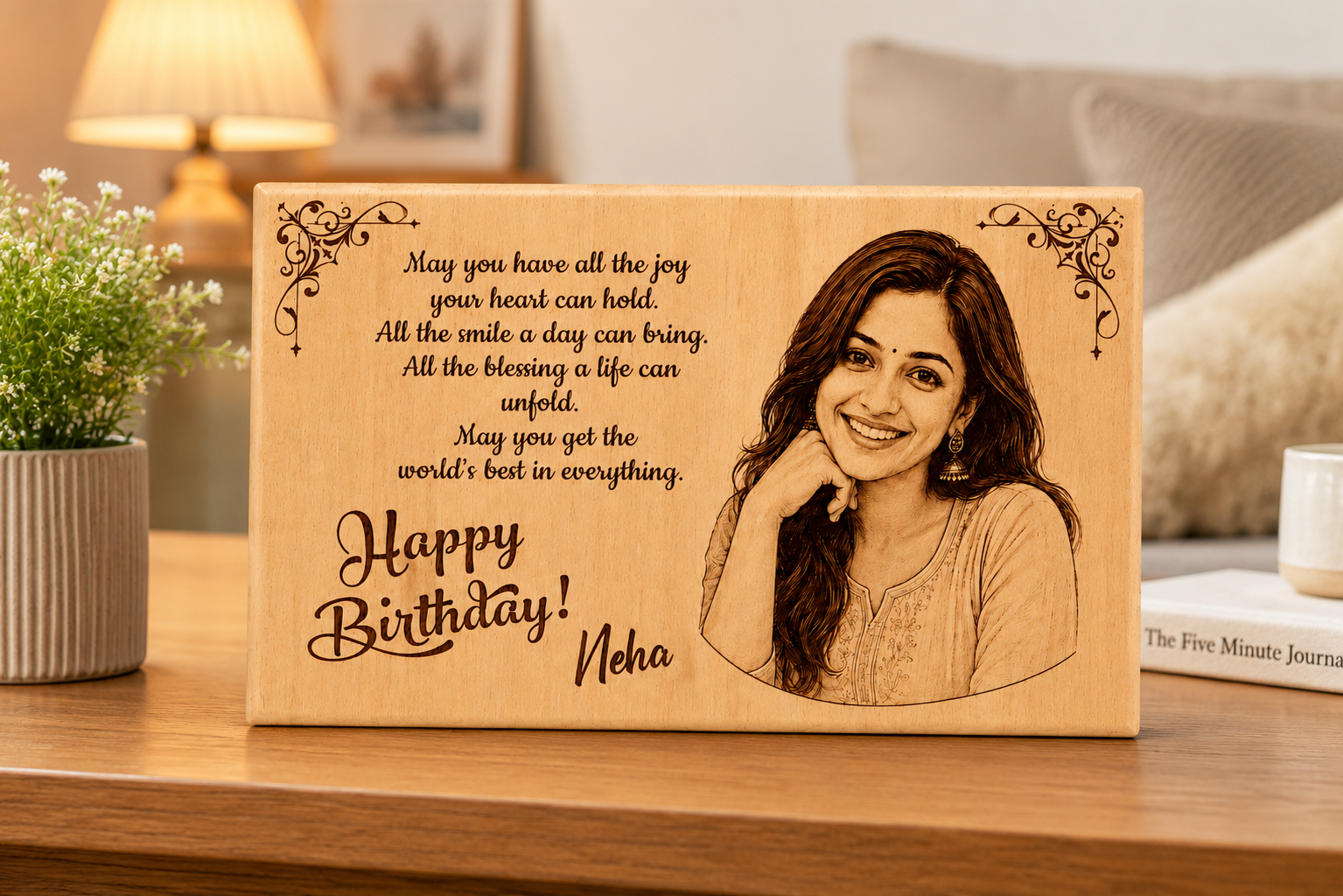 Personalized Wooden Photo Plaque with Laser-Engraved Image and Message - Image 4